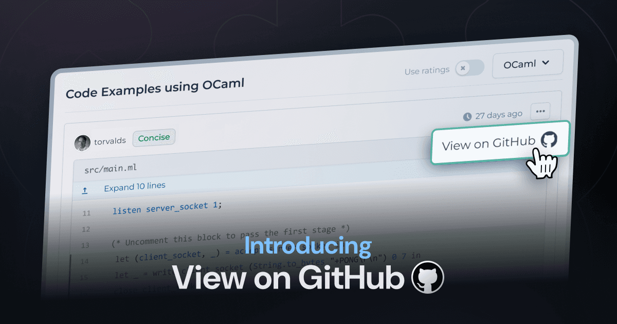 All code examples now come with a “View on GitHub” button